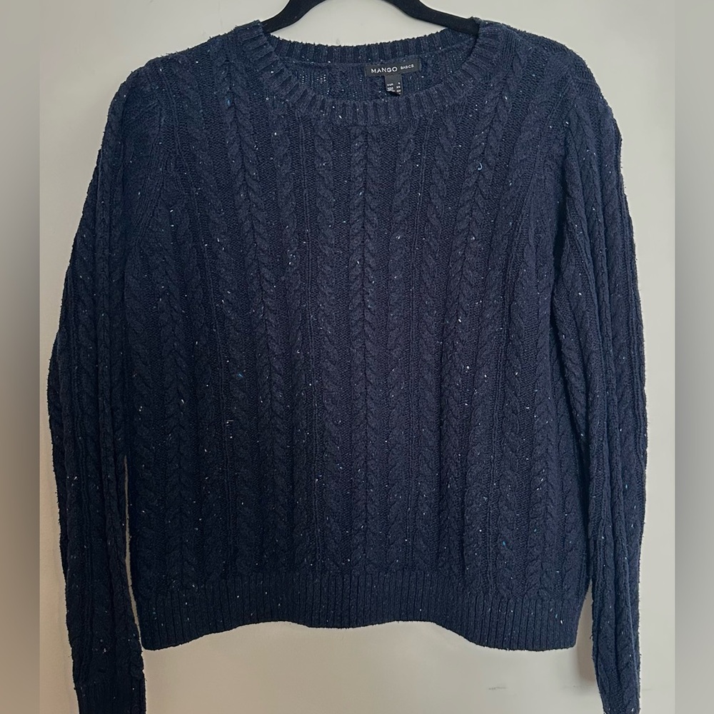 Mango Women's Deep Blue Cable Knit Sweater